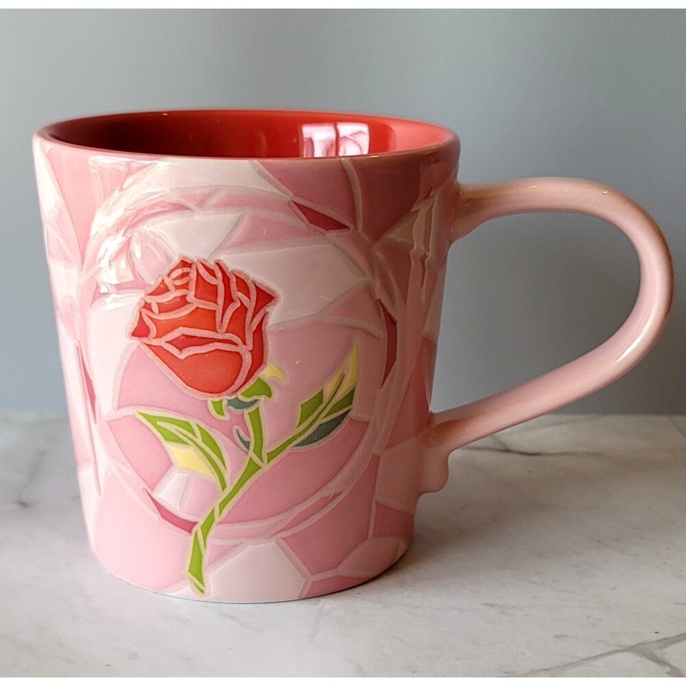Disney Designer Art of Belle Beauty and the Beast Stained Glass Rose Ceramic Mug